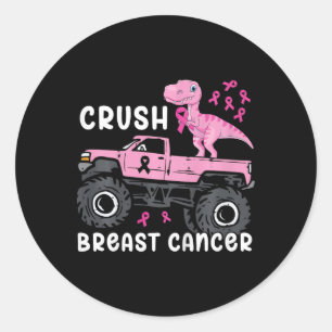 Kinder Crush Breast Cancer Monster Truck Dinosaur Runder Aufkleber