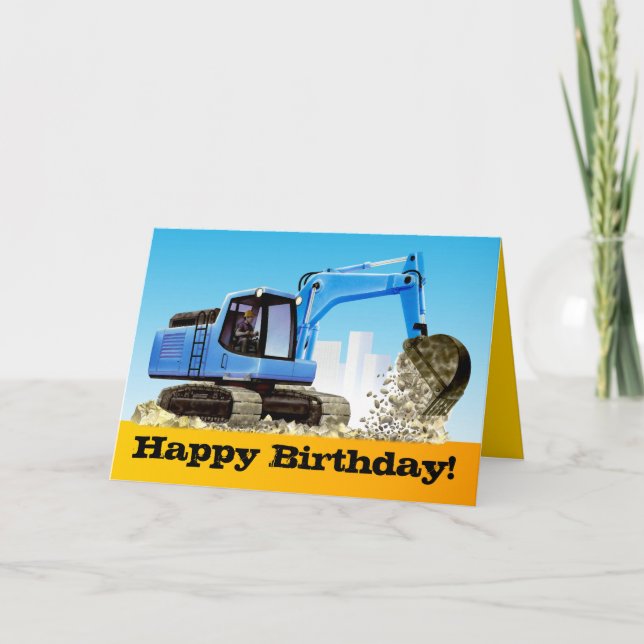 Kinder Custom Blue Gravator Digger Happy Birthday Karte (Vorderseite)