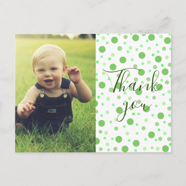 Kinder Danke, Green Polka Postkarte (Vorderseite)