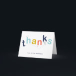 Kinder danken Ihnen notecard Dankeskarte<br><div class="desc">Dieser Spaß,  hell,  Kinder danken Ihnen,  Eigenschaften zu merken eine Dankgraphik des Aufprallens der Buchstaben im Marineblau,  im Aqua,  im Gelb und in der Orange mit einem editable Namen unten. Das perfekte Zubehör zur Schlaggeburtstagssammlung durch Stacey Meacham. Gebrauch als danken Sie merken für Kindertrampoline,  Schlaghaus oder Gymnastikgeburtstags-Partys.</div>