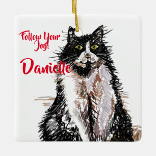 Kinder der Tuxedo-Katze, schwarz und weiß, Bezeich Keramikornament