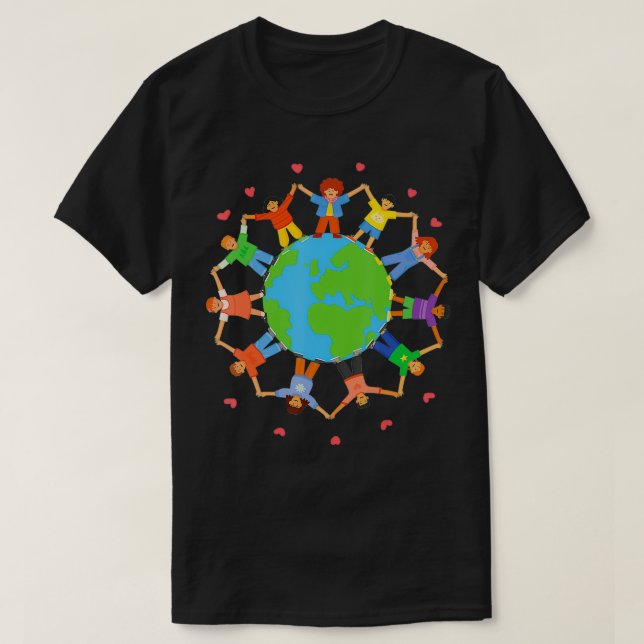 Kinder des Earth Day Teams rund um die Welt T-Shirt (Design vorne)