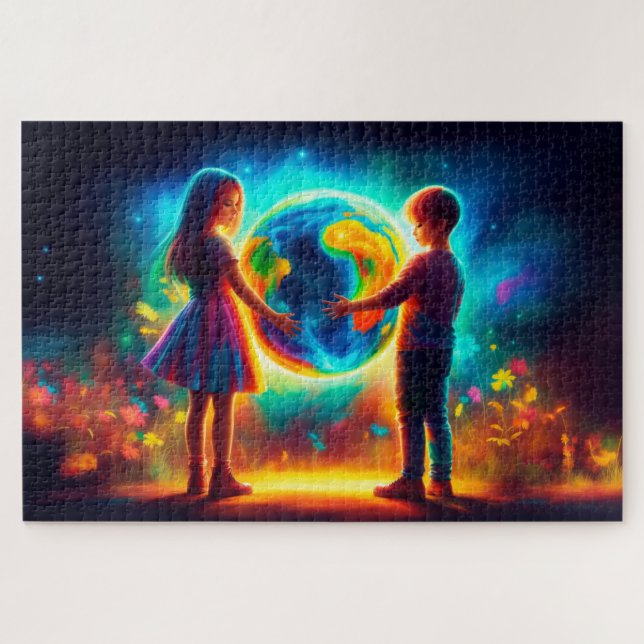Kinder des Earth Day Welt Puzzle (Horizontal)