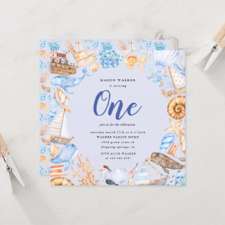 Kinder des Wasserstrands zum ersten Geburtstag Einladung