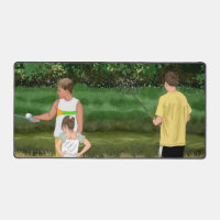 Kinder, die am Teich vor Ort fischen