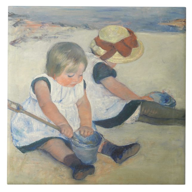 Kinder, die auf dem Strand, 1884 spielen Fliese (Vorderseite)