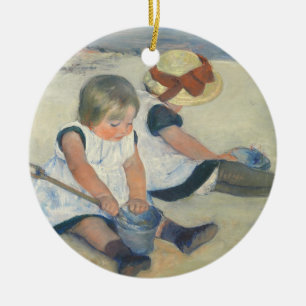Kinder, die auf dem Strand, 1884 spielen Keramikornament