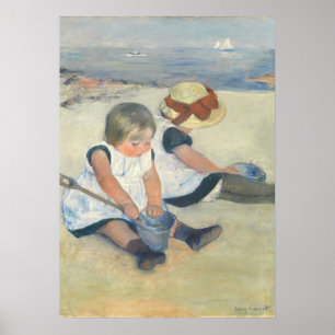 Kinder, die auf dem Strand, 1884 spielen Poster