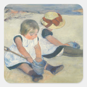 Kinder, die auf dem Strand, 1884 spielen Quadratischer Aufkleber