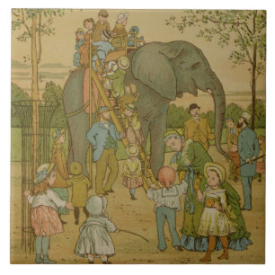 Kinder, die auf den Elefanten (litho, fahren) Fliese