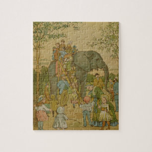 Kinder, die auf den Elefanten (litho, fahren) Puzzle