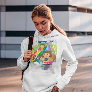 Kinder, die auf einer Regenbogenhaube reiten Hoodie