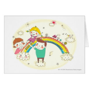 Kinder, die auf Regenbogen spielen