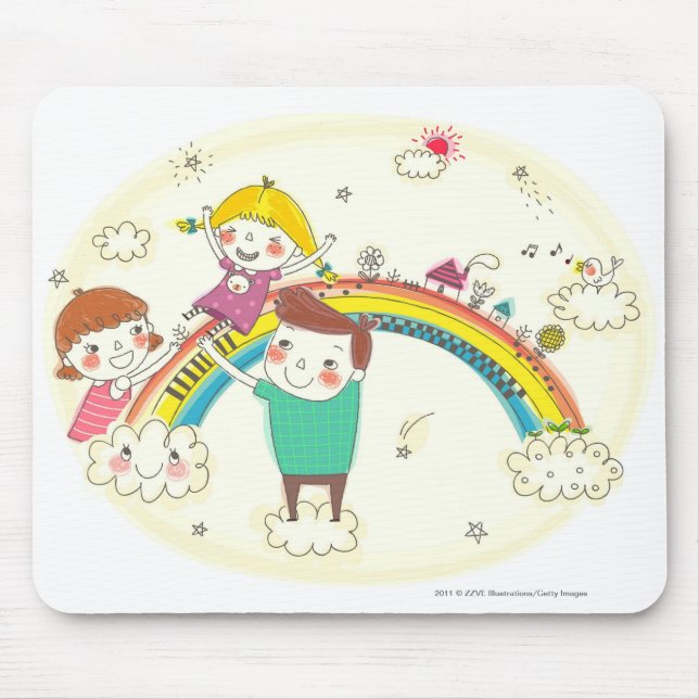 Kinder, die auf Regenbogen spielen Mousepad (Vorne)