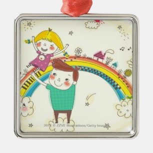 Kinder, die auf Regenbogen spielen Ornament Aus Metall