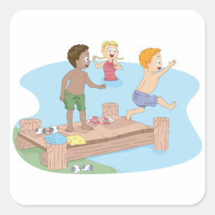 Kinder, die Aufkleber schwimmen