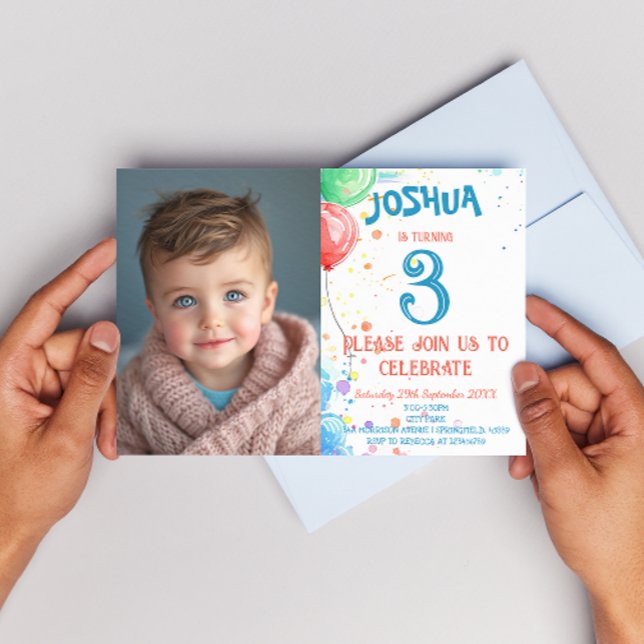 Kinder, die Balloons und Rainbow Birthday Party Ge Einladung (Von Creator hochgeladen)