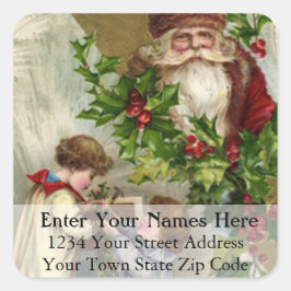 Kinder, die das Weihnachtsadressschild tragen Quadratischer Aufkleber