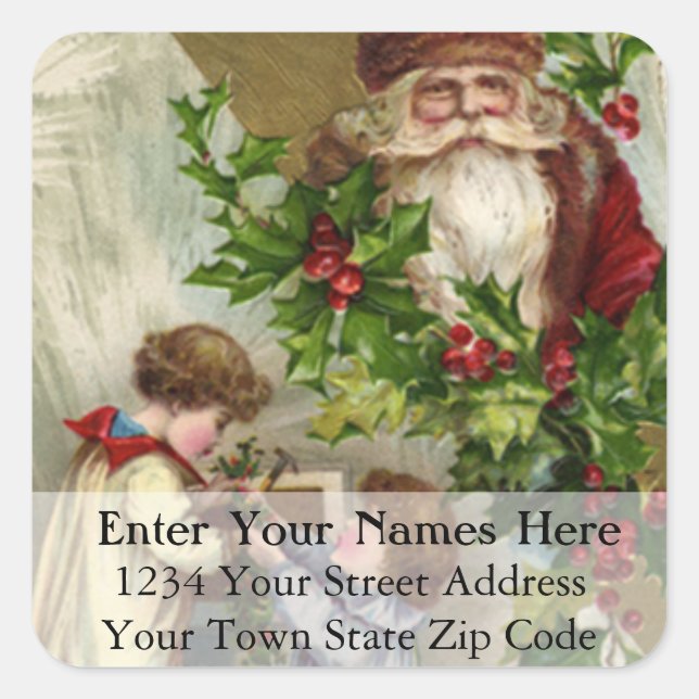 Kinder, die das Weihnachtsadressschild tragen Quadratischer Aufkleber (Vorderseite)