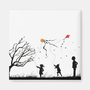 Kinder, die Drachen fliegen Magnet