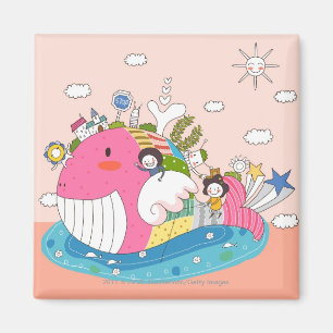 Kinder, die durch Fische im Teich spielen Magnet