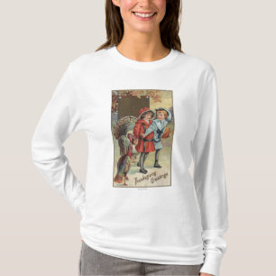 Kinder, die einen Kürbis, Truthähne halten T-Shirt