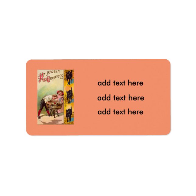 Kinder, die für Äpfel, schwarze Katze Bobeln Adressaufkleber (Vorne)