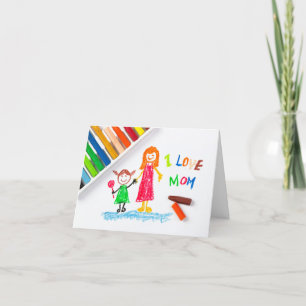 Kinder, die I Liebe Mama Gezeichnet haben Feiertagskarte