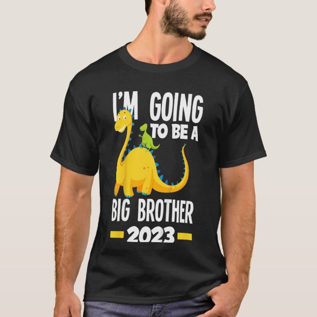 Kinder, die ich werde ein großer Bruder 2023 Dinos T-Shirt (Vorderseite)