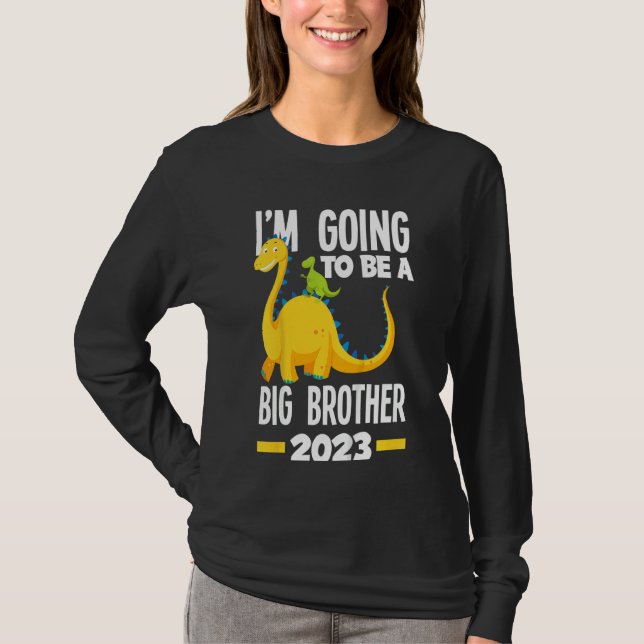 Kinder, die ich werde ein großer Bruder 2023 Dinos T-Shirt (Vorderseite)
