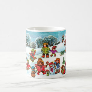 Kinder, die im Schnee spielen Kaffeetasse
