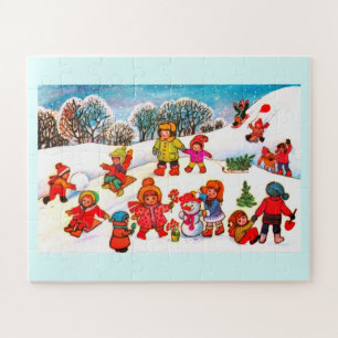 Kinder, die im Schnee spielen Puzzle