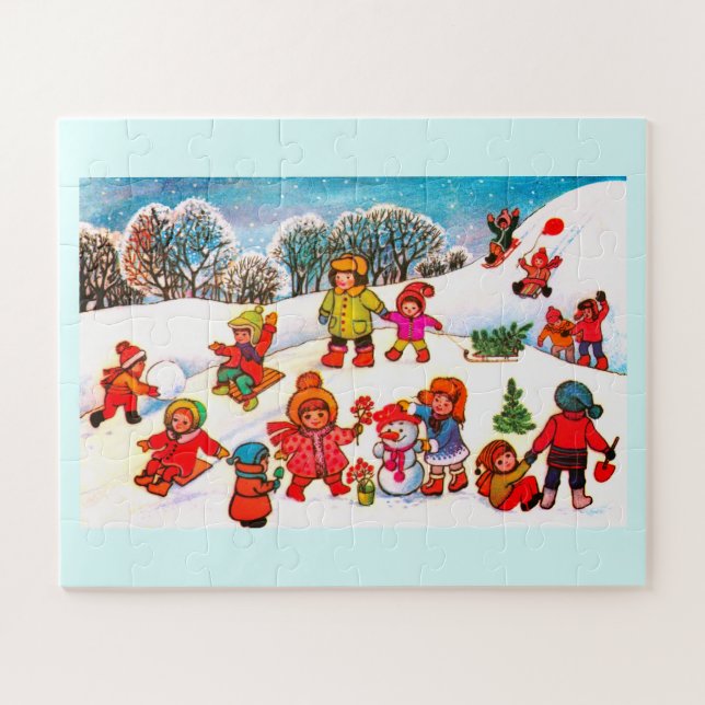 Kinder, die im Schnee spielen Puzzle (Horizontal)