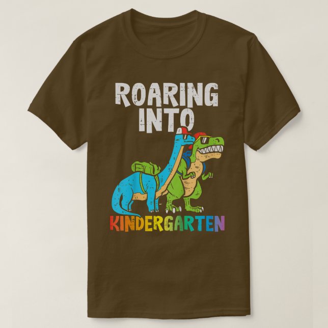 Kinder, die in den Kindergarten Dinosaurier Trex F T-Shirt (Design vorne)
