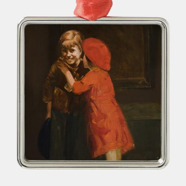 Kinder, die in der Ecke spielen (Niedliche Kinder) Ornament Aus Metall (Vorne)