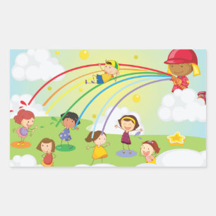 Kinder, die in einem Parkhafter spielen Rechteckiger Aufkleber