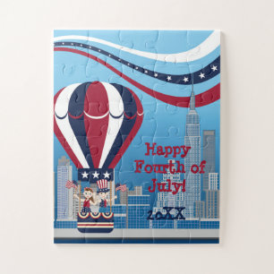 Kinder, die in einem patriotischen Heißluftballon Puzzle