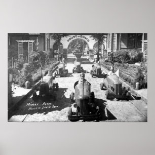 Kinder, die in Miniaturwagen fahren Poster