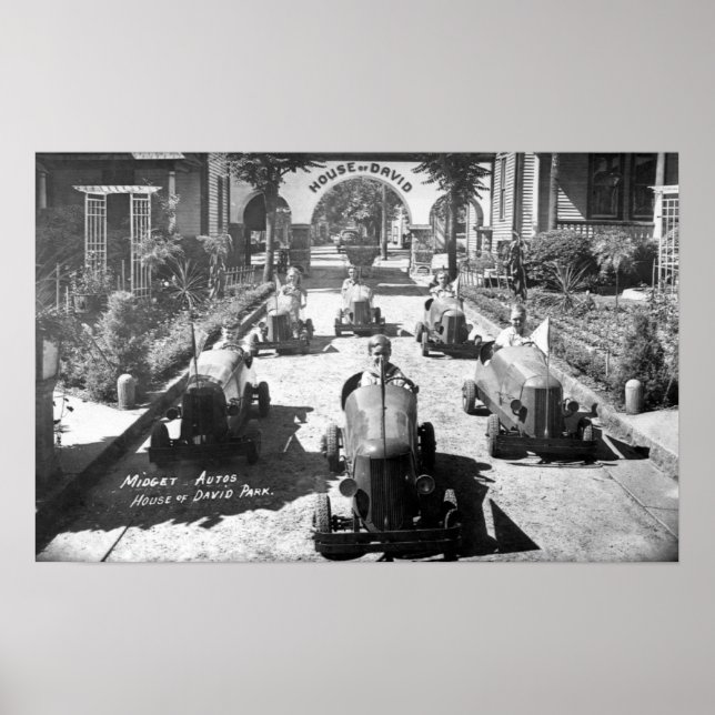 Kinder, die in Miniaturwagen fahren Poster (Vorne)