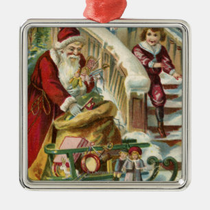 Kinder, die laufen, um Sankt zu grüßen Silbernes Ornament