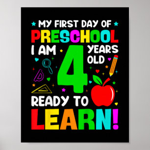 Kinder, die meinen ersten Tag der Vorschule 4 Jahr Poster