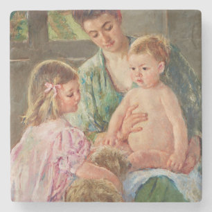 Kinder, die mit einem Hund von Mary Cassatt spiele Steinuntersetzer