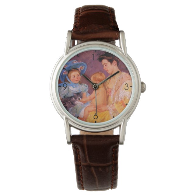 Kinder, die mit einer Katze spielen (von Mary Cass Armbanduhr (Vorderseite)