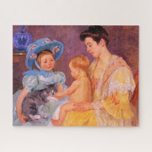 Kinder, die mit einer Katze spielen (von Mary Cass