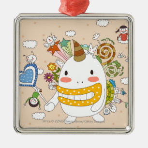 Kinder, die mit Monster spielen Silbernes Ornament