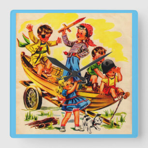 Kinder, die Piraten spielen Quadratische Wanduhr