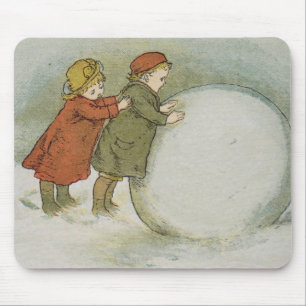Kinder, die Schneebälle rollen Mousepad