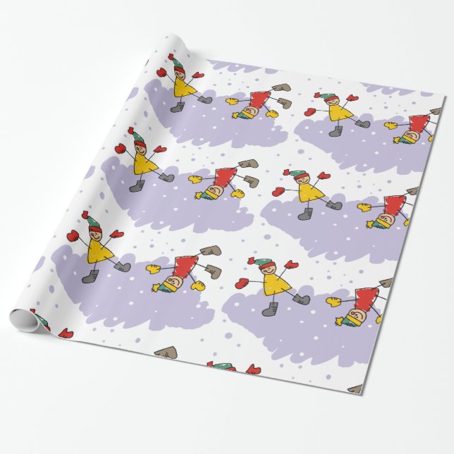 Kinder, die Schneeopapier spielen Geschenkpapier (Ungerollt)