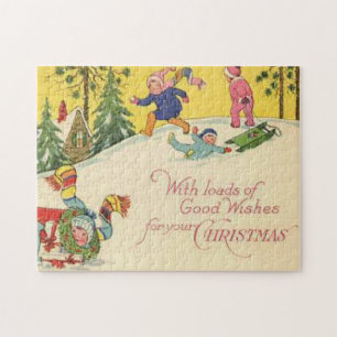 Kinder, die sich auf einem schneebedeckten Hügel n Puzzle