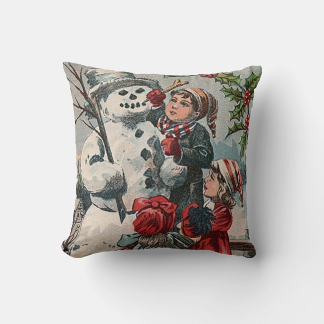 Kinder, die Snowman Holly machen Kissen (Vorderseite)